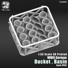 1/35 WWII German Buckets and Basins (4pcs Each, 3D Printed)