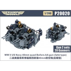 1/200 WWII US Navy 40mm Quad Bofors AA Gun (late type) 2 sets with 20 Gunners