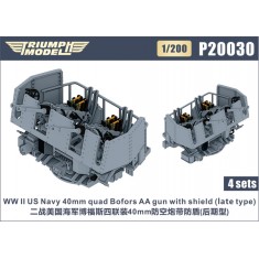 1/200 WWII US Navy 40mm Quad Bofors AA Gun with shield (late type) 4 sets