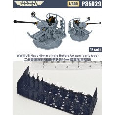 1/350 WWII US Navy 40mm Single Bofors AA Gun (early type) 12 sets
