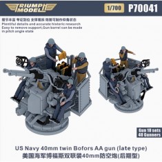 1/700 WWII US Navy 40mm Twin Bofors AA Gun (late type) 10 sets with 40 Gunners