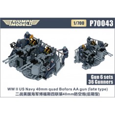 1/700 WWII US Navy 40mm Quad Bofors AA Gun (late type) 6 sets with 36 Gunners