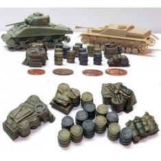 1/72 German Fuel Drums (16pcs, 4 Tarp Covered Piles + 12 Drums)