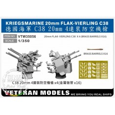 1/350 Kriegsmarine 20mm Flak-vierling C38 x4pcs (Brass Barrels x16pcs)