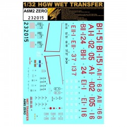 HGW 1/32 scale Stencils for A6M2 Zero Wet transfers - 232015 HGW 1/32 scale Stencils for A6M2 Zero Wet transfers - 232015