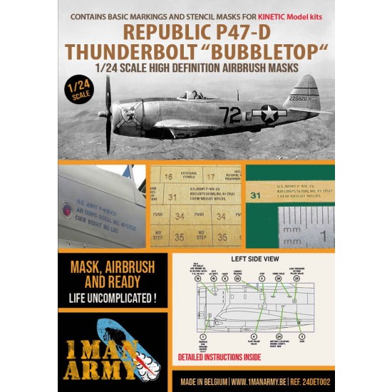 1/24 P-47D Thunderbolt Bubbletop Markings & Stencil Masks for Kinetic kits 1/24 P-47D Thunderbolt Bubbletop Markings & Stencil Masks for Kinetic kits