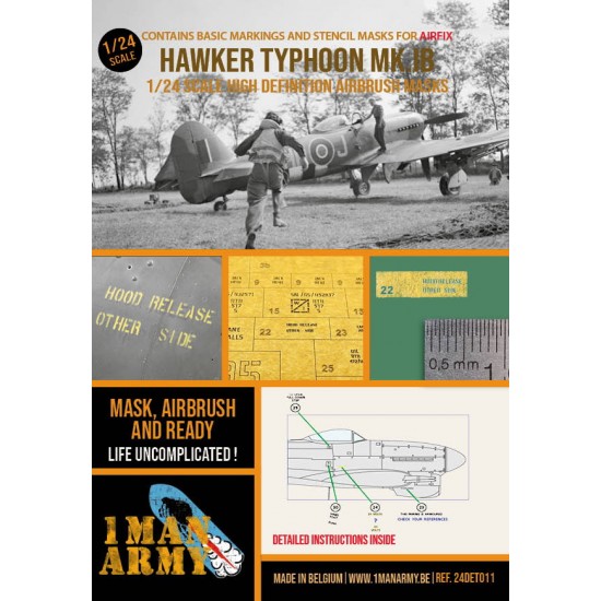 1/24 Hawker Typhoon Mk.IB Markings & Stencil Masks for Airfix #19002 1/24 Hawker Typhoon Mk.IB Markings & Stencil Masks for Airfix #19002