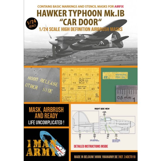 1/24 Hawker Typhoon Mk.IB Cardoor Markings & Stencil Masks for Airfix kit #19003 1/24 Hawker Typhoon Mk.IB Cardoor Markings & Stencil Masks for Airfix kit #19003