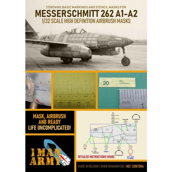 1/32 Messerschmitt ME 262 A1/2 Airbrush Paint Masking 1/32 Messerschmitt ME 262 A1/2 Airbrush Paint Masking
