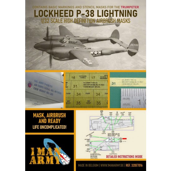 1/32 Lockheed P38 Lightning Airbrush Paint Masking for Trumpeter kits