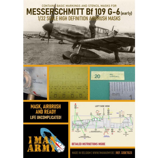 1/32 Messerschmitt Bf 109 G6 Early Airbrush Paint Masking 1/32 Messerschmitt Bf 109 G6 Early Airbrush Paint Masking