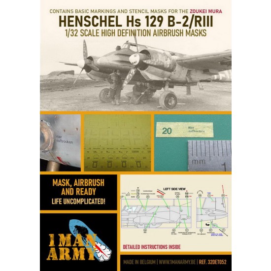 1/32 Henschel Hs-129 B2/RIII Paint Masking for Zoukei Mura kits 1/32 Henschel Hs-129 B2/RIII Paint Masking for Zoukei Mura kits