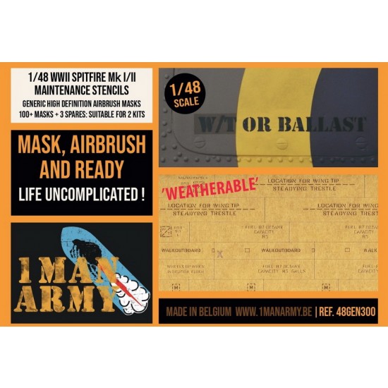 1/48 Spitfire Mk I/II Generic Data Stencils Masks Set for 2 kits 1/48 Spitfire Mk I/II Generic Data Stencils Masks Set for 2 kits