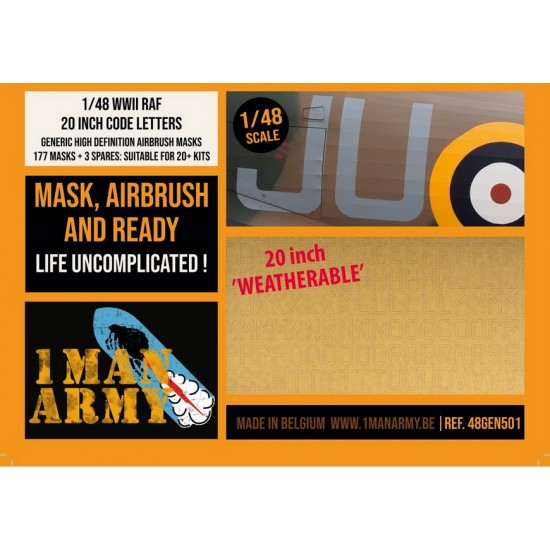 1/48 RAF Code Letters 20 Inch Generic Airbrush Masks Set for over 20 kits 1/48 RAF Code Letters 20 Inch Generic Airbrush Masks Set for over 20 kits