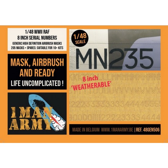 1/48 RAF 8 Inch Serial Numbers Generic Airbrush Masks Set for over 10 kits 1/48 RAF 8 Inch Serial Numbers Generic Airbrush Masks Set for over 10 kits