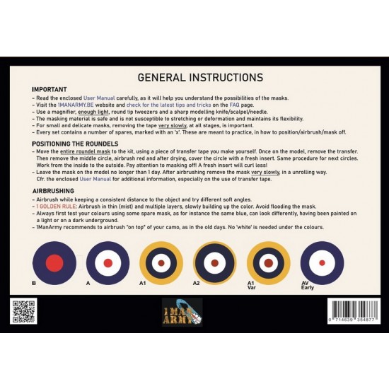 1/48 RAF Spitfire Mk I/II Roundels Generic Airbrush Masks Set for over 20 kits 1/48 RAF Spitfire Mk I/II Roundels Generic Airbrush Masks Set for over 20 kits