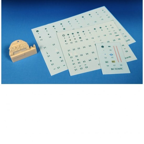 Decals for 1/32 Messerschmitt Bf-109G Cockpit Stencils, Placards with Instrument Panel Decals for 1/32 Messerschmitt Bf-109G Cockpit Stencils, Placards with Instrument Panel