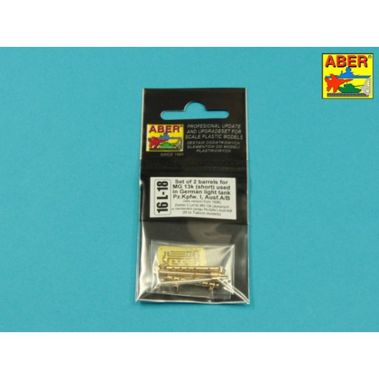 1/16 German PzKpfw. I Ausf. A/B MG13k (short) Gun Barrels (2pcs) for Takom Models 1/16 German PzKpfw. I Ausf. A/B MG13k (short) Gun Barrels (2pcs) for Takom Models
