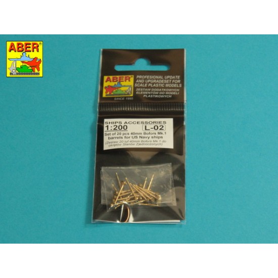 1/200 US Navy Ships 40mm Bofors Mk.1 Gun Barrels (20pcs) 1/200 US Navy Ships 40mm Bofors Mk.1 Gun Barrels (20pcs)