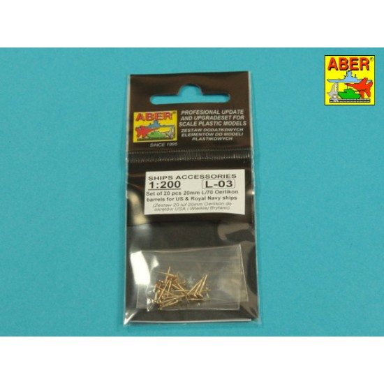 1/200 US Navy Ships 20mm L/70 Oerlikon Mk.10 Gun Barrels (20pcs) 1/200 US Navy Ships 20mm L/70 Oerlikon Mk.10 Gun Barrels (20pcs)