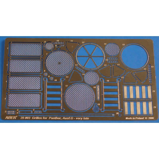 1/25 SdKfz.171 Panther, Ausf.G (Late model) Grilles for Academy kit 1/25 SdKfz.171 Panther, Ausf.G (Late model) Grilles for Academy kit