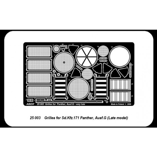 1/25 SdKfz.171 Panther, Ausf.G (Late model) Grilles for Academy kit 1/25 SdKfz.171 Panther, Ausf.G (Late model) Grilles for Academy kit