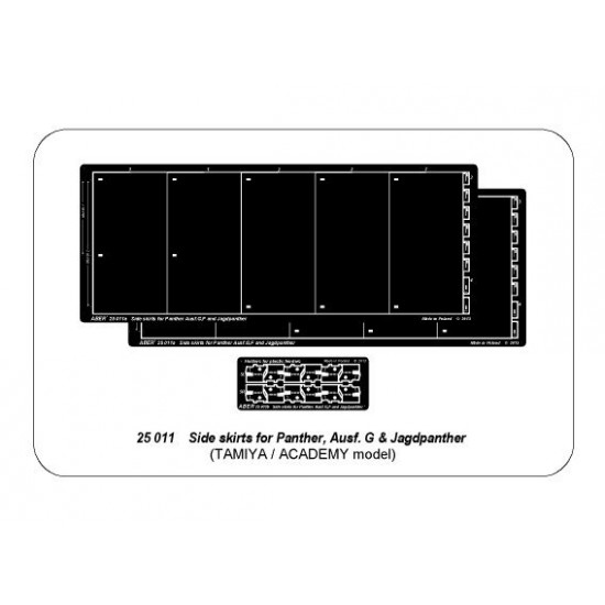 1/25 Panther G/Jagdpanther Side Skirts set for Tamiya/Academy kit 1/25 Panther G/Jagdpanther Side Skirts set for Tamiya/Academy kit