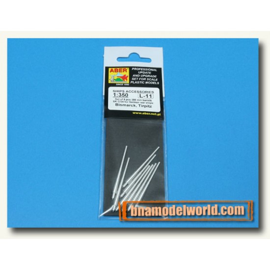 1/350 380mm Gun Barrels SK C/24 for German Warships Bismarck, Tirpitz (8pcs) 1/350 380mm Gun Barrels SK C/24 for German Warships Bismarck, Tirpitz (8pcs)