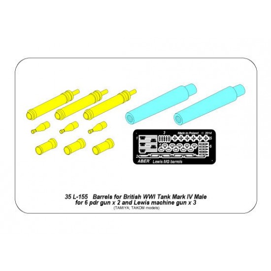 1/35 WWI British Heavy Battle Tank Mark IV Male Gun Barrels (5pcs) for Tamiya/Takom 1/35 WWI British Heavy Battle Tank Mark IV Male Gun Barrels (5pcs) for Tamiya/Takom