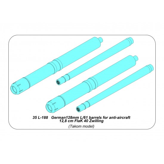 1/35 German 128mm L/61 Barrels for Anti-Aircraft 12.8cm FlaK 40 Zwilling for Takom kit 1/35 German 128mm L/61 Barrels for Anti-Aircraft 12.8cm FlaK 40 Zwilling for Takom kit