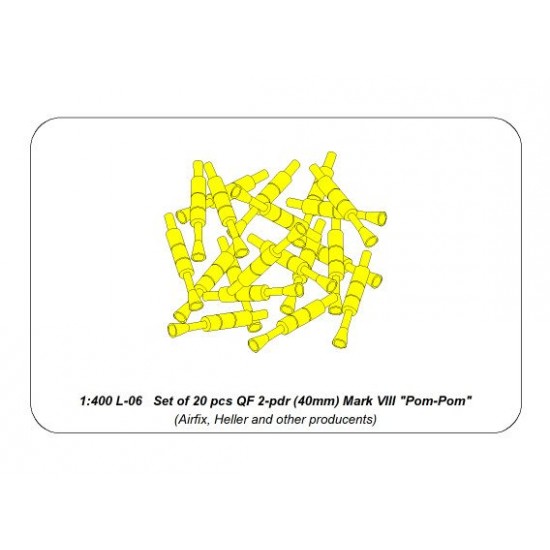 1/400 QF 2-pdr (40mm) Mark VIII Pom-Pom Barrels Set for Airfix/Heller kit (20pcs) 1/400 QF 2-pdr (40mm) Mark VIII Pom-Pom Barrels Set for Airfix/Heller kit (20pcs)