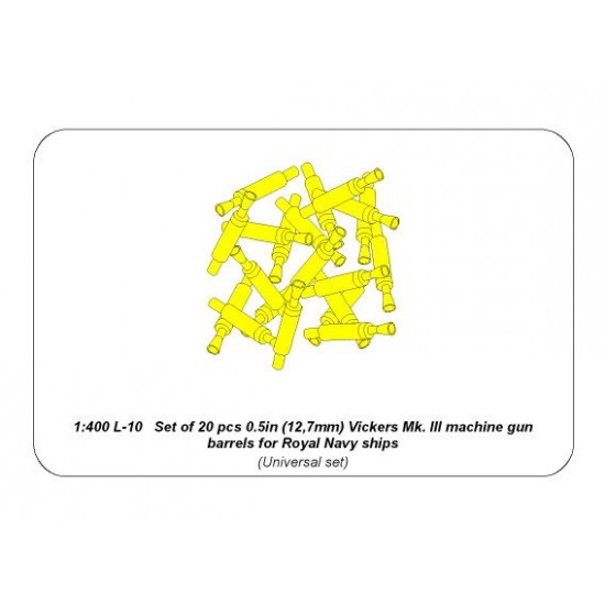 1/400 0.5inch (12.7mm) Vickers Mk.III Machine Gun Barrels Set for Royal Navy Ships (20pcs) 1/400 0.5inch (12.7mm) Vickers Mk.III Machine Gun Barrels Set for Royal Navy Ships (20pcs)
