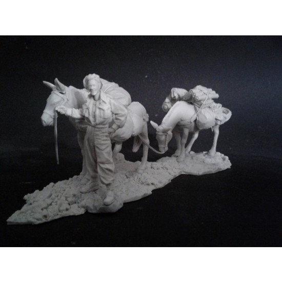 1/35 WWII Italian Campaign Kiwi Mulepacker (1 man, 2 mules w/stowage, handler, base) 1/35 WWII Italian Campaign Kiwi Mulepacker (1 man, 2 mules w/stowage, handler, base)