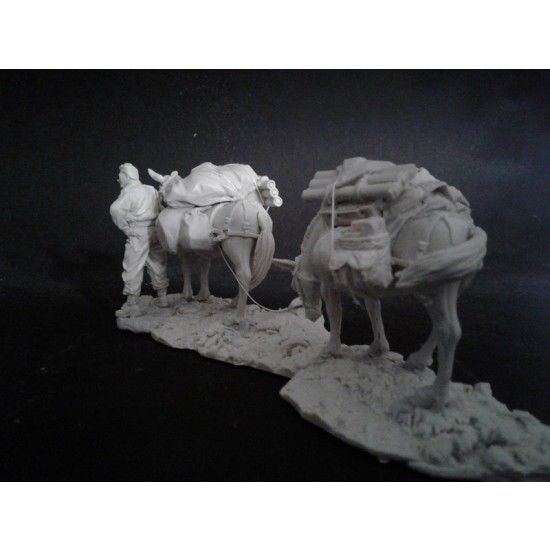 1/35 WWII Italian Campaign Kiwi Mulepacker (1 man, 2 mules w/stowage, handler, base) 1/35 WWII Italian Campaign Kiwi Mulepacker (1 man, 2 mules w/stowage, handler, base)