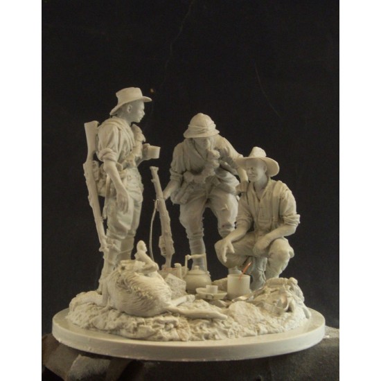 1/24 (75mm) WWI ANZACs Boiling the Billy (3 Resin Figures+Dog+Accessories+Scenic Base)