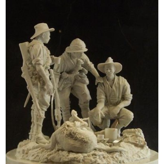 1/24 (75mm) WWI ANZACs Boiling the Billy (3 Resin Figures+Dog+Accessories+Scenic Base)