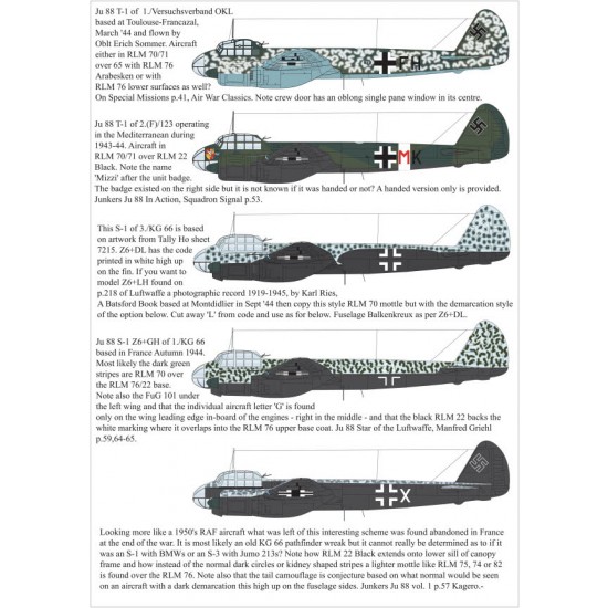 1/48 Junkers BMW Ju 88 Decals 1/48 Junkers BMW Ju 88 Decals