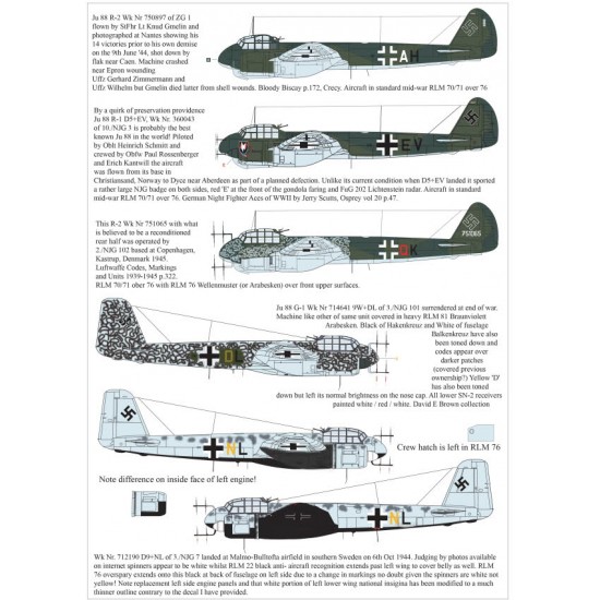 1/48 Junkers BMW Ju 88 Decals 1/48 Junkers BMW Ju 88 Decals