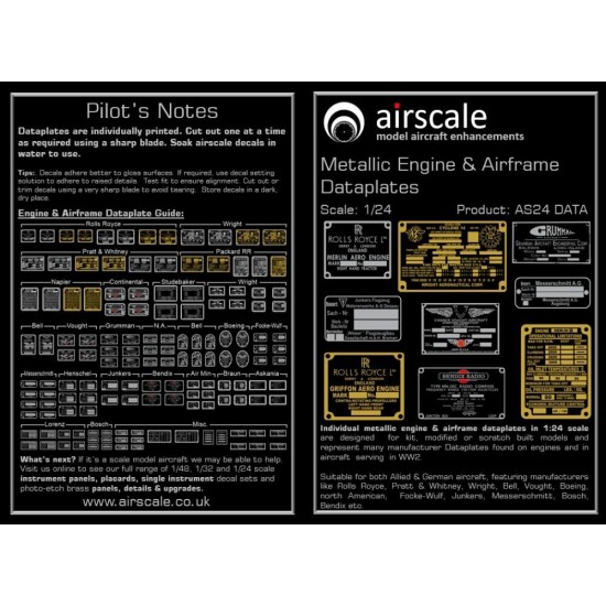 Decal for 1/24 WWII Metallic Placards & Dataplates Decal for 1/24 WWII Metallic Placards & Dataplates