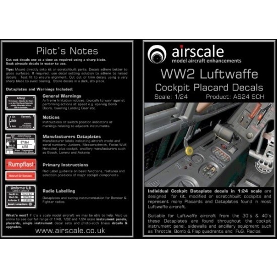 1/24 WWII Luftwaffe Cockpit Placards & Dataplates Decals 1/24 WWII Luftwaffe Cockpit Placards & Dataplates Decals