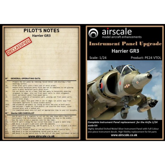 1/24 Harrier GR1 / GR3 Nickel Silver Instrument Panel for Airfix kits 1/24 Harrier GR1 / GR3 Nickel Silver Instrument Panel for Airfix kits