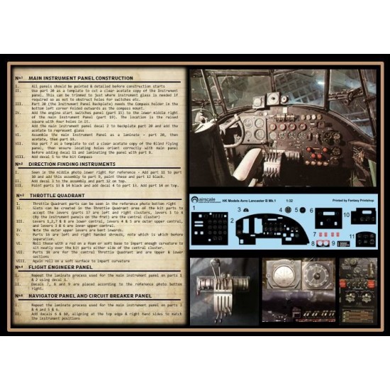 1/32 Avro Lancaster B Mk. 1 Cockpit Instrument Panel for HK Models 1/32 Avro Lancaster B Mk. 1 Cockpit Instrument Panel for HK Models