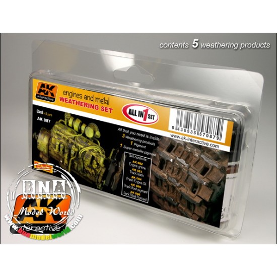 Engines and Metal Weathering Set (3x 35ml Enamel Colours, 2x Pigments) Engines and Metal Weathering Set (3x 35ml Enamel Colours, 2x Pigments)