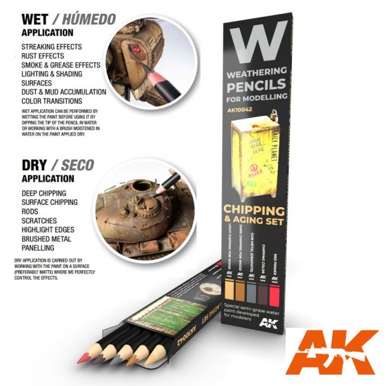 Weathering Semi Grease Water Pencils Set - Chipping (5pcs) Weathering Semi Grease Water Pencils Set - Chipping (5pcs)