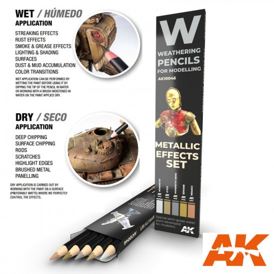 Weathering Semi Grease Water Pencils Set - Metallics (5pcs) Weathering Semi Grease Water Pencils Set - Metallics (5pcs)
