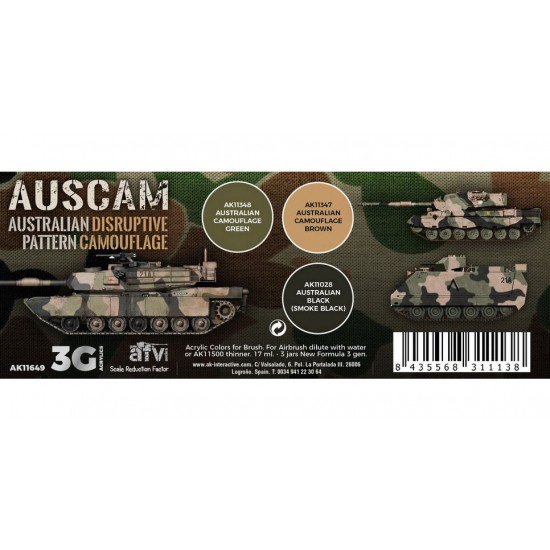 Acrylic Paint (3rd Generation) Set for AFV - Auscam Colours Set 3G (3x 17ml) Acrylic Paint (3rd Generation) Set for AFV - Auscam Colours Set 3G (3x 17ml)