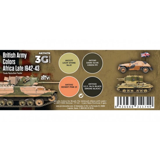 Acrylic Paint 3rd Generation Set for AFV British Army Colours Africa Late 1942-43 4x17ml