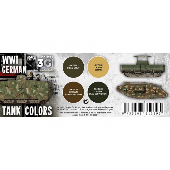 Acrylic Paint (3rd Generation) Set for AFV - WWI German Tank Colours (4x 17ml)