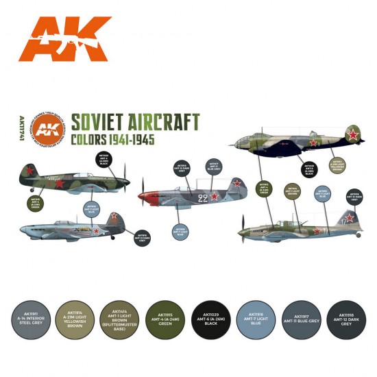 Acrylic Paint 3rd Gen set for Aircraft - Soviet Aircraft Colours 1941-1945 (8x 17ml) Acrylic Paint 3rd Gen set for Aircraft - Soviet Aircraft Colours 1941-1945 (8x 17ml)
