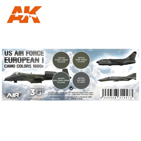 Acrylic Paint 3rd Gen set for Aircraft - US Air Force European I Camo Colours 1980s Acrylic Paint 3rd Gen set for Aircraft - US Air Force European I Camo Colours 1980s